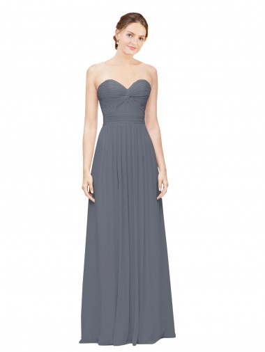 Gris ardoise Trapèze Mousseline Longue Robes demoiselle d'honneur Pas Cher
