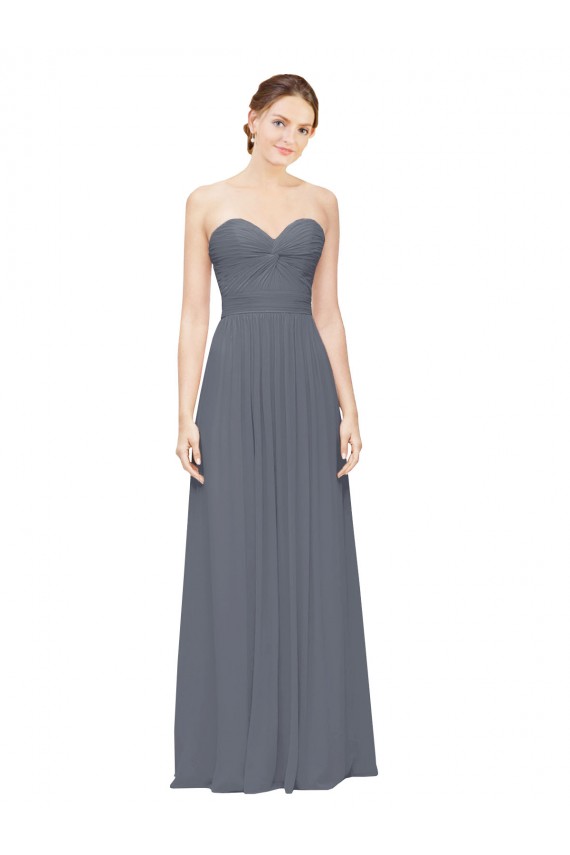 Gris ardoise Trapèze Mousseline Longue Robes demoiselle d'honneur Pas Cher