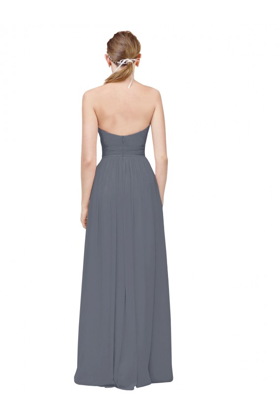 Gris ardoise Trapèze Mousseline Longue Robes demoiselle d'honneur Pas Cher