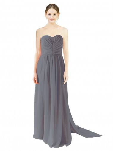 Gris ardoise Trapèze Mousseline Longue Robes demoiselle d'honneur Pas Cher