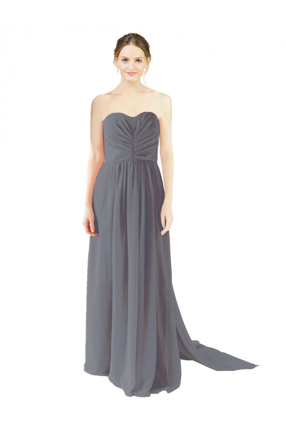 Gris ardoise Trapèze Mousseline Longue Robes demoiselle d'honneur Pas Cher