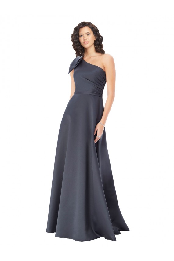 Gris ardoise Trapèze Satiné Longue Formelles Robes demoiselle d'honneur / Robes de soirée / Robes de bal Pas Cher