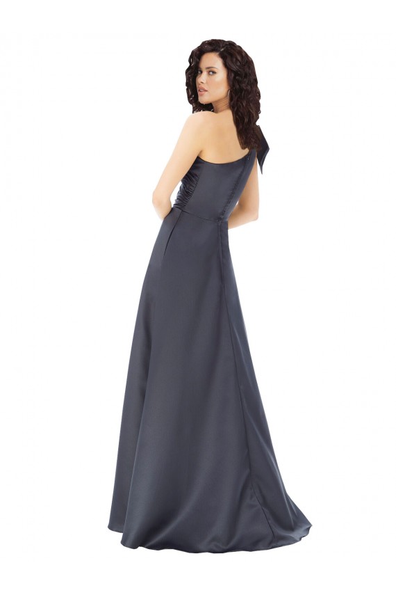 Gris ardoise Trapèze Satiné Longue Formelles Robes demoiselle d'honneur / Robes de soirée / Robes de bal Pas Cher