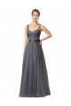 Gris ardoise Trapèze Tulle Longue Robes demoiselle d'honneur Pas Cher
