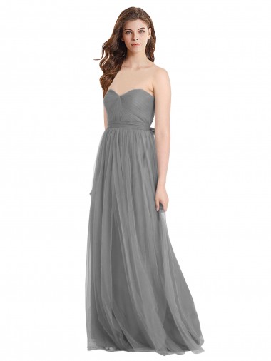 Gris ardoise Trapèze Tulle Longue Robes demoiselle d'honneur Pas Cher