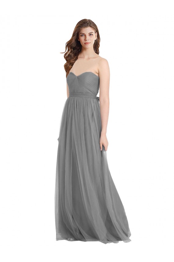 Gris ardoise Trapèze Tulle Longue Robes demoiselle d'honneur Pas Cher