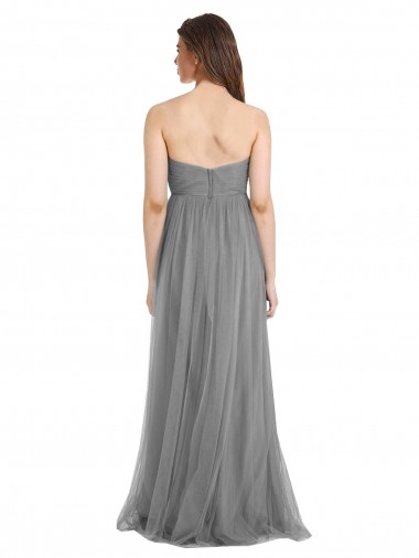 Gris ardoise Trapèze Tulle Longue Robes demoiselle d'honneur