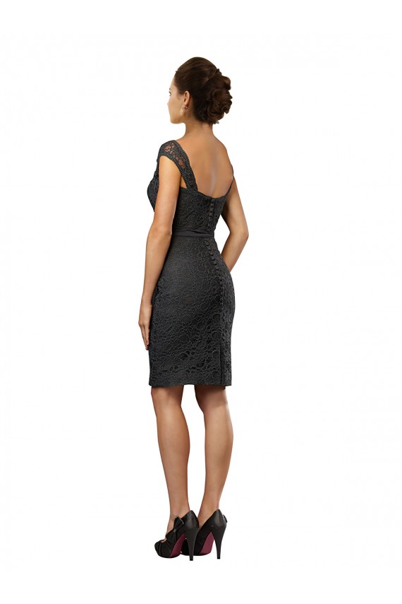 Gris ardoise Trapèze Épaule Dénudée Mousseline Dentelle Courte Robes demoiselle d'honneur / Robes de cocktail Pas Cher