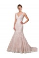 Ivoire & Blush Sirène Col V Tulle Dentelle Robes de mariée Pas Cher
