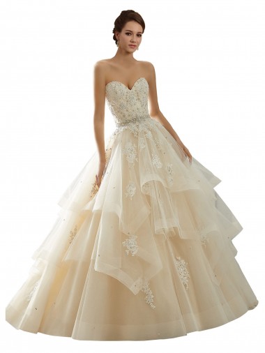 Ivoire & Champagne Princesse Tulle Dentelle Robes de mariée Pas Cher