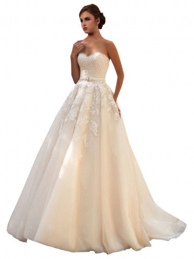 Ivoire & Champagne Princesse Tulle Dentelle Robes de mariée Pas Cher