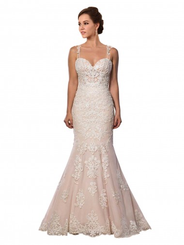 Ivoire & Champagne Sirène Bretelles spaghetti Dentelle Boho Robes de mariée Pas Cher