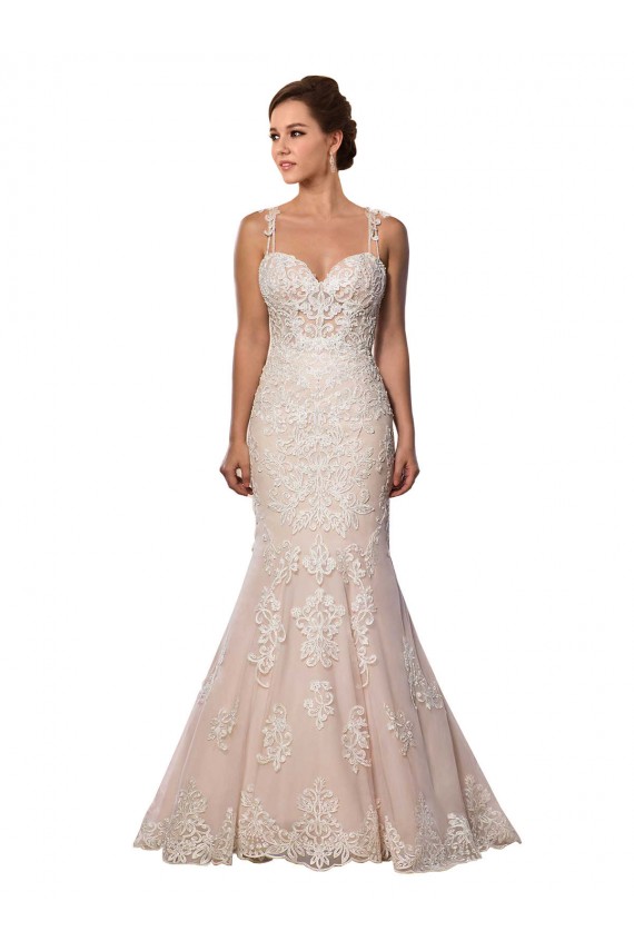 Ivoire & Champagne Sirène Bretelles spaghetti Dentelle Boho Robes de mariée Pas Cher