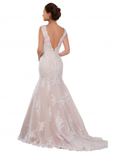 Ivoire & Champagne Sirène Col V Dentelle Classique Robes de mariée