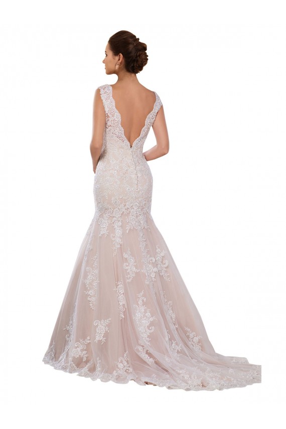 Ivoire & Champagne Sirène Col V Dentelle Classique Robes de mariée Pas Cher