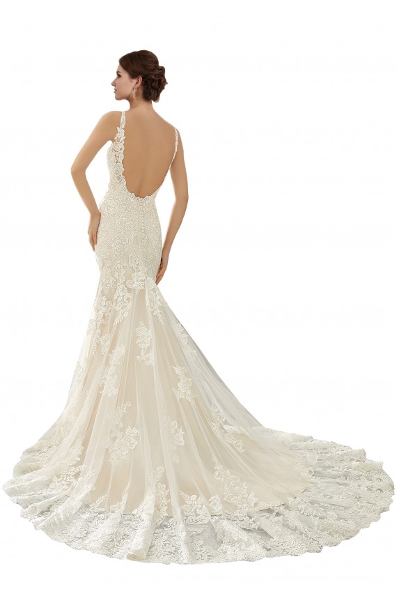 Ivoire & Champagne Sirène Col V Dentelle Robes de mariée Pas Cher