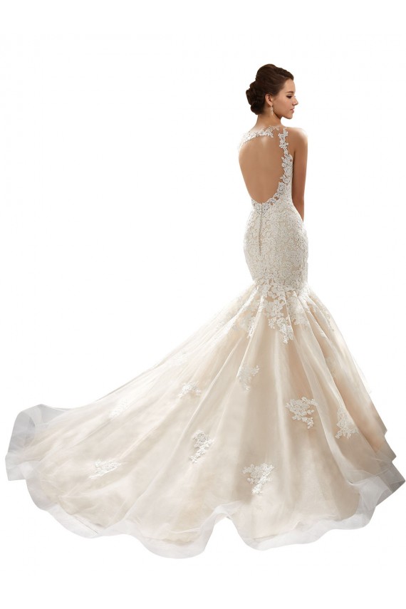 Ivoire & Champagne Sirène Col V Tulle Dentelle Classique Robes de mariée Pas Cher