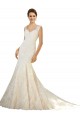 Ivoire & Champagne Sirène Col V Tulle Dentelle Robes de mariée Pas Cher