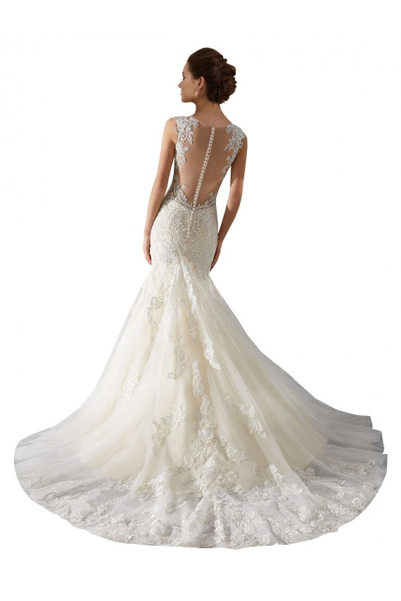 Ivoire & Champagne Sirène Col V Tulle Dentelle Robes de mariée Pas Cher