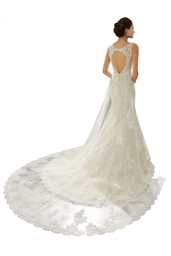 Ivoire & Champagne Sirène Col V Tulle Dentelle Robes de mariée Pas Cher