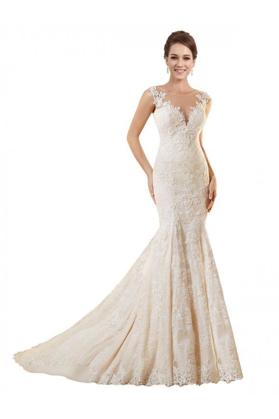 Ivoire & Champagne Sirène Illusion Dentelle Robes de mariée Pas Cher