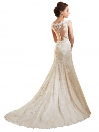 Ivoire & Champagne Sirène Illusion Dentelle Robes de mariée