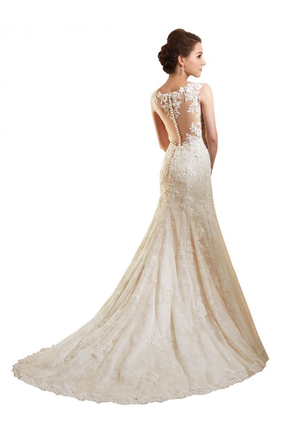 Ivoire & Champagne Sirène Illusion Dentelle Robes de mariée Pas Cher
