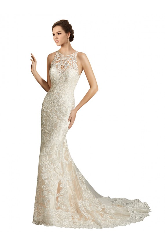 Ivoire & Champagne Sirène Illusion Tulle Dentelle Classique Robes de mariée Pas Cher