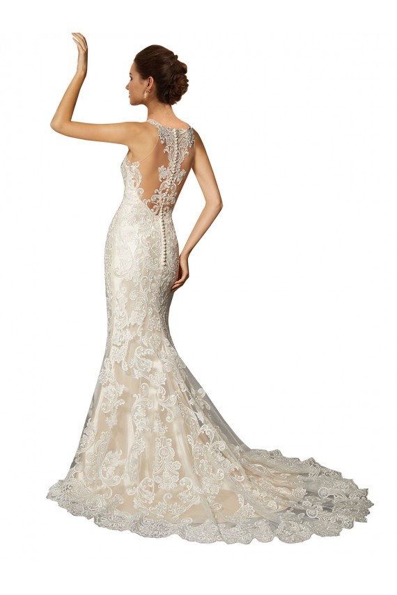 Ivoire & Champagne Sirène Illusion Tulle Dentelle Classique Robes de mariée Pas Cher