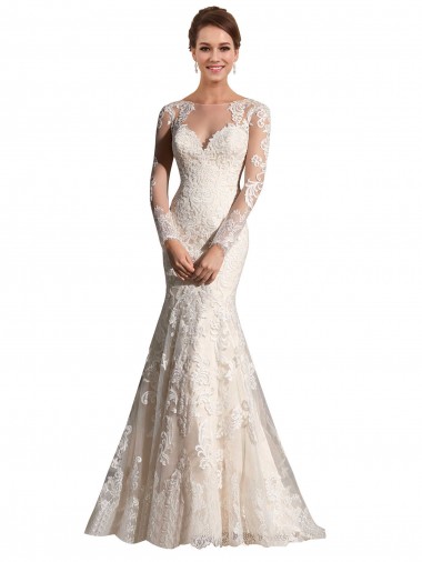 Ivoire & Champagne Sirène Illusion Tulle Dentelle Robes de mariée Pas Cher