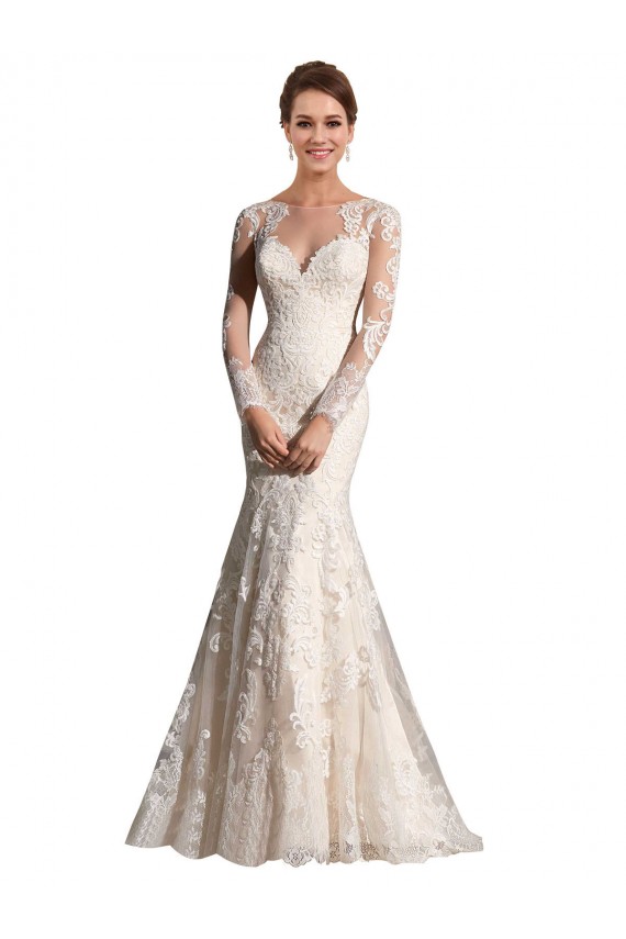 Ivoire & Champagne Sirène Illusion Tulle Dentelle Robes de mariée Pas Cher