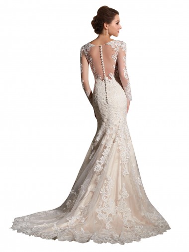 Ivoire & Champagne Sirène Illusion Tulle Dentelle Robes de mariée