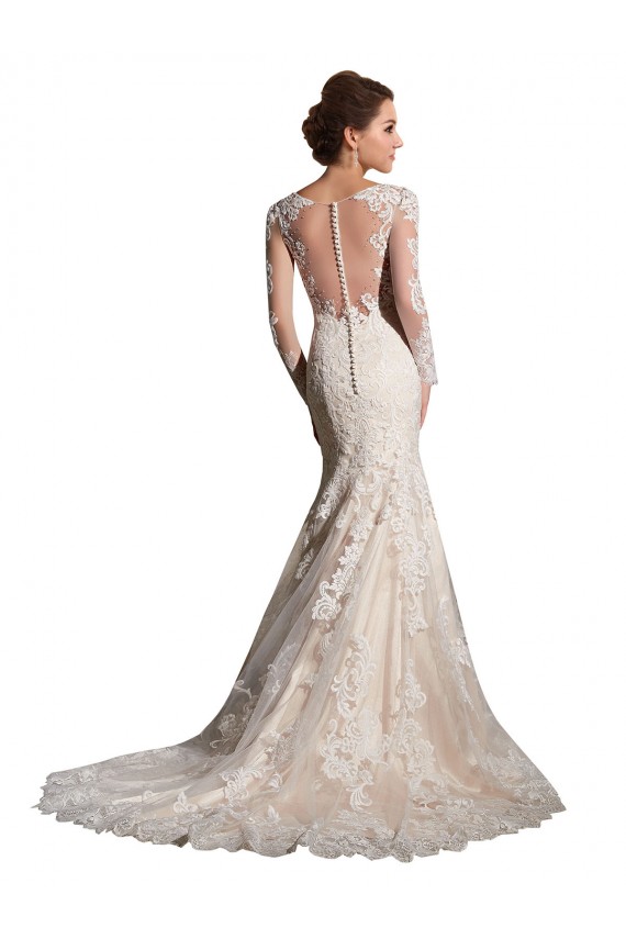 Ivoire & Champagne Sirène Illusion Tulle Dentelle Robes de mariée Pas Cher