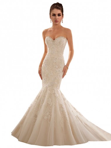 Ivoire & Champagne Sirène Tulle Dentelle Robes de mariée Pas Cher