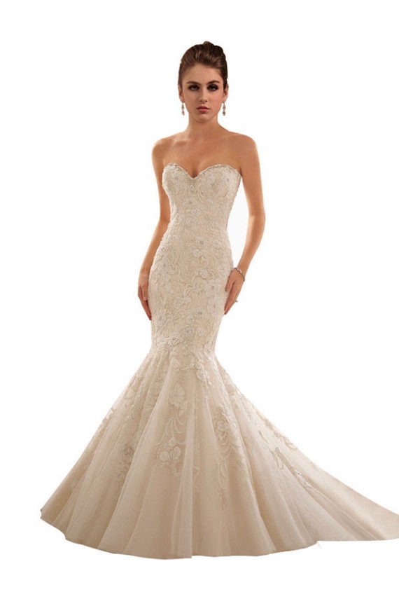 Ivoire & Champagne Sirène Tulle Dentelle Robes de mariée Pas Cher