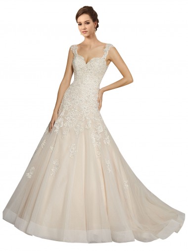 Ivoire & Champagne Sirène Tulle Dentelle Robes de mariée Pas Cher