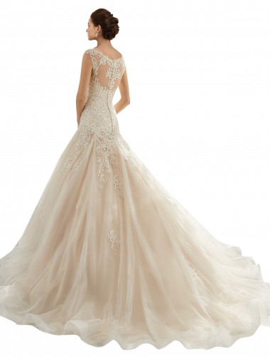 Ivoire & Champagne Sirène Tulle Dentelle Robes de mariée