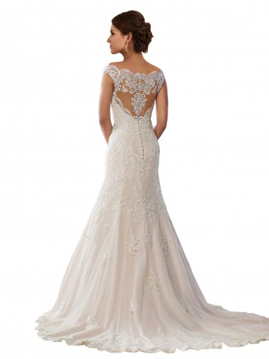 Ivoire & Champagne Sirène Épaule Dénudée Dentelle Boho Robes de mariée