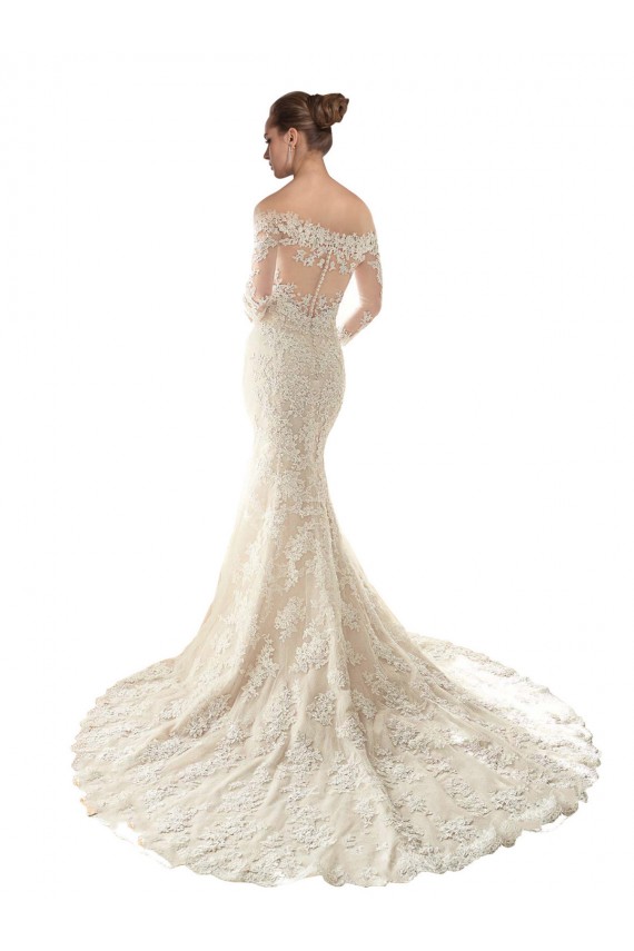 Ivoire & Champagne Sirène Épaule Dénudée Tulle Dentelle Robes de mariée Pas Cher