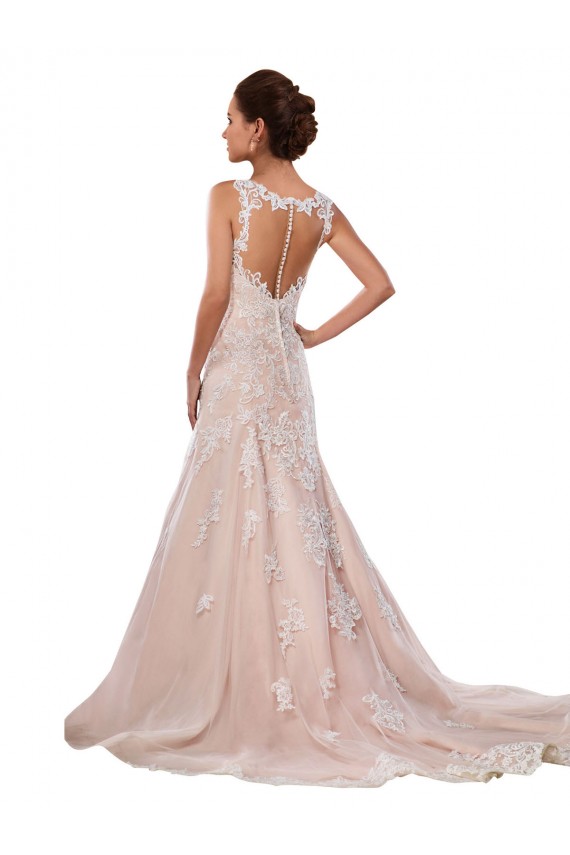 Ivoire & Champagne Trapèze Col V Dentelle Classique Robes de mariée Pas Cher