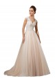 Ivoire & Champagne Trapèze Col V Tulle Dentelle Robes de mariée Pas Cher