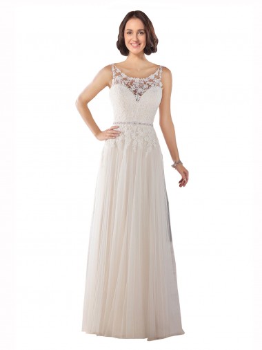 Ivoire & Champagne Trapèze Illusion Balayage train Tulle Boho Robes de mariée Pas Cher