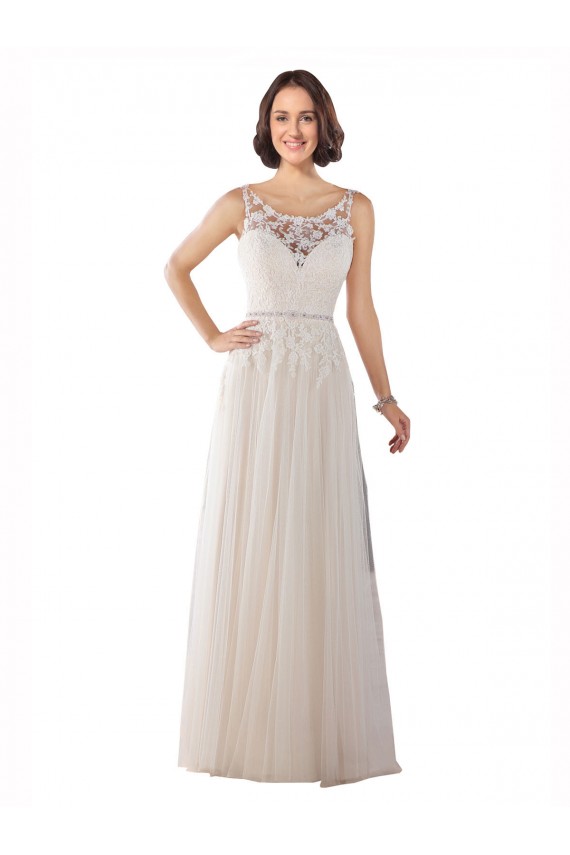 Ivoire & Champagne Trapèze Illusion Balayage train Tulle Boho Robes de mariée Pas Cher