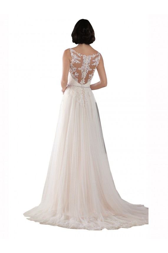 Ivoire & Champagne Trapèze Illusion Balayage train Tulle Boho Robes de mariée Pas Cher