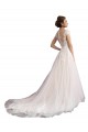 Ivoire & Champagne Trapèze Illusion Traîne cathédrale Tulle Dentelle Plage Robes de mariée Pas Cher