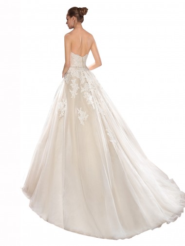 Ivoire & Champagne Trapèze Sans bretelle Tulle Dentelle Robes de mariée