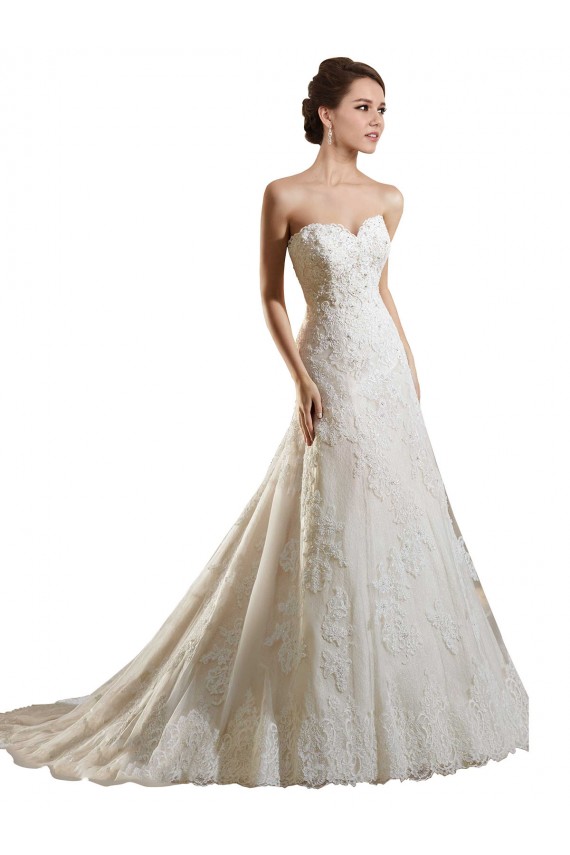 Ivoire & Champagne Trapèze Tulle Dentelle Robes de mariée Pas Cher