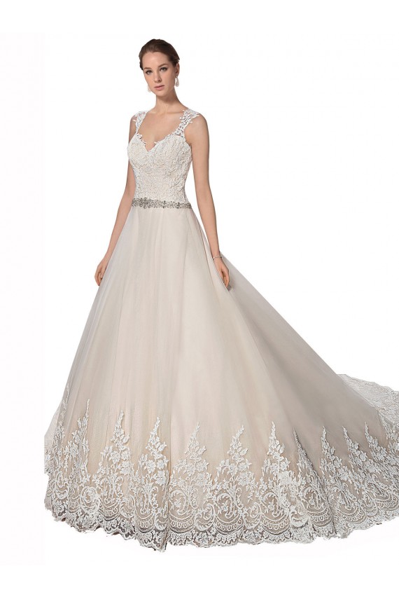 Ivoire & Champagne Trapèze Tulle Dentelle Robes de mariée Pas Cher