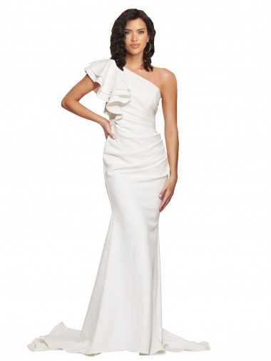 Ivoire Fourreau Balayage train Crêpe Stretch Longue Robes demoiselle d'honneur / Robes de bal Pas Cher