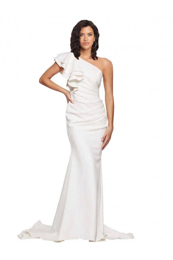 Ivoire Fourreau Balayage train Crêpe Stretch Longue Robes demoiselle d'honneur / Robes de bal Pas Cher